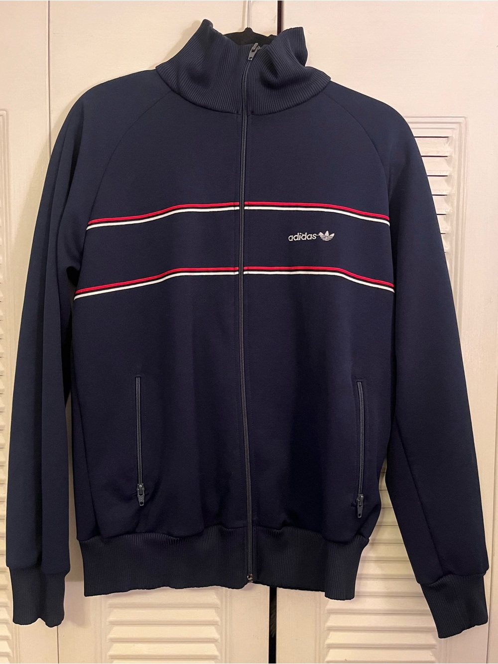 Vintage adidas Navy Full-Zip Men’s Track Jacket with Red & White Piping